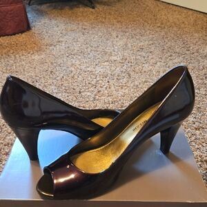 Elegant Peep-Toe Heels in Brown Patton worn once for a wedding